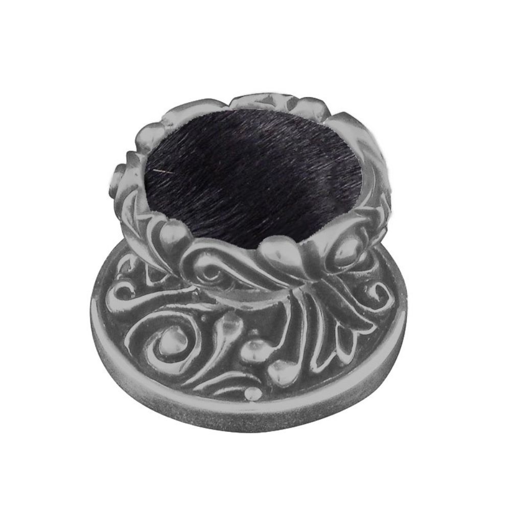 Vicenza K1119-SN-BF Liscio Knob Large in Satin Nickel with Black Leather and Fur Insert