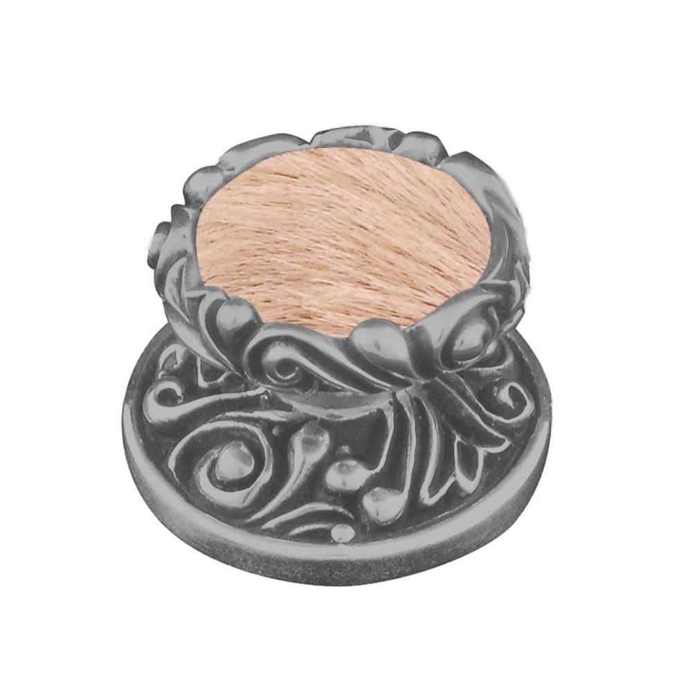 Vicenza K1119-SN-TF Liscio Knob Large in Satin Nickel with Tan Leather and Fur Insert
