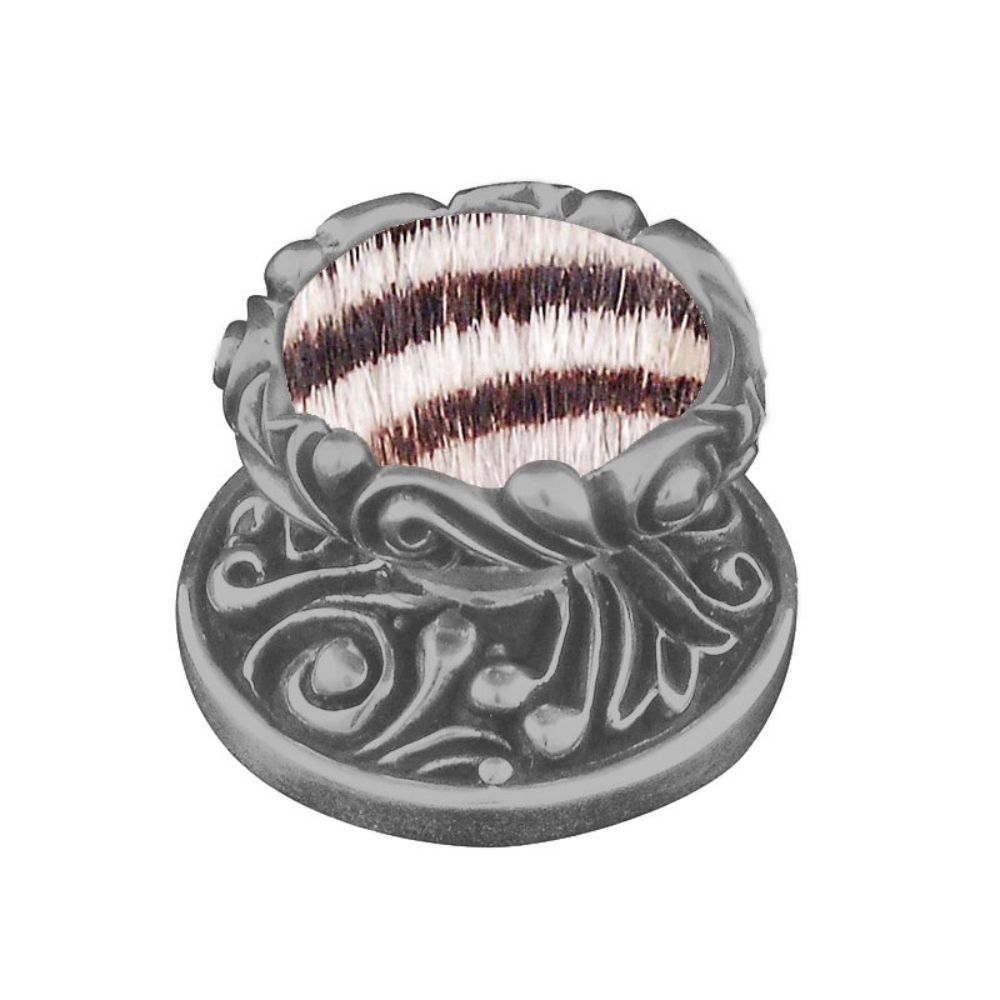 Vicenza K1119-SN-ZE Liscio Knob Large in Satin Nickel with Zebra Leather and Fur Insert