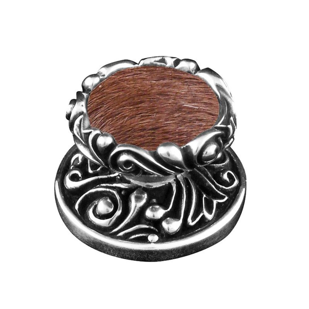 Vicenza K1119-VP-FB Liscio Knob Large in Vintage Pewter with Brown Leather and Fur Insert