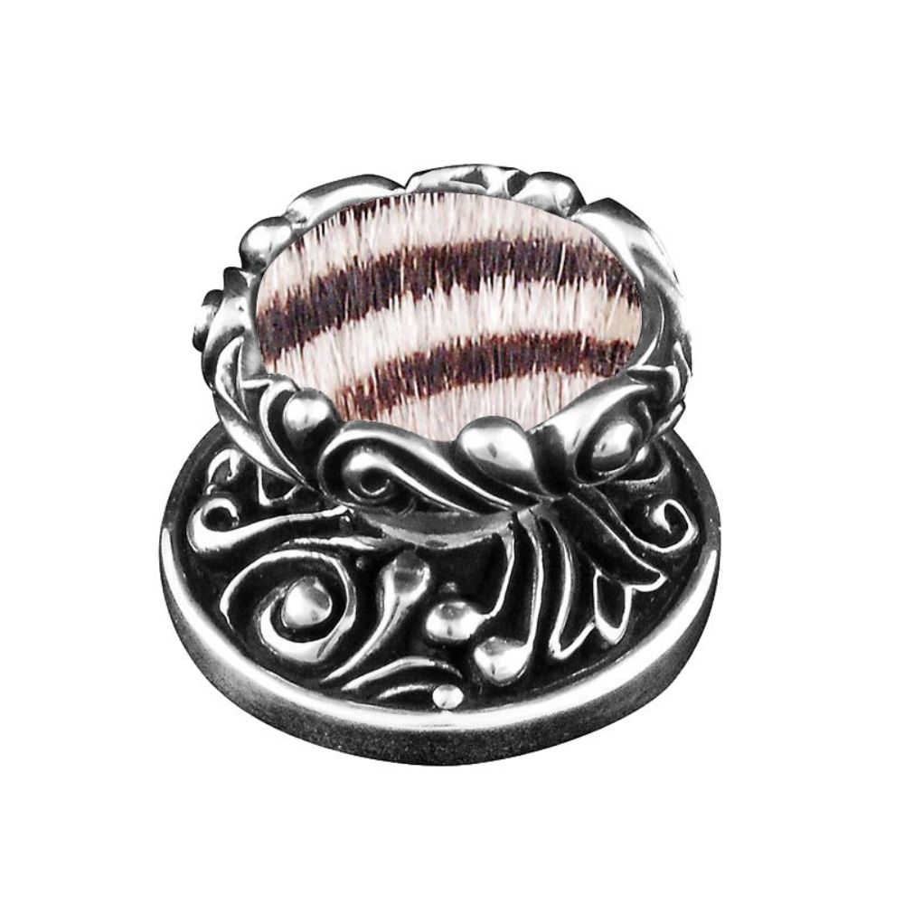Vicenza K1119-VP-ZE Liscio Knob Large in Vintage Pewter with Zebra Leather and Fur Insert
