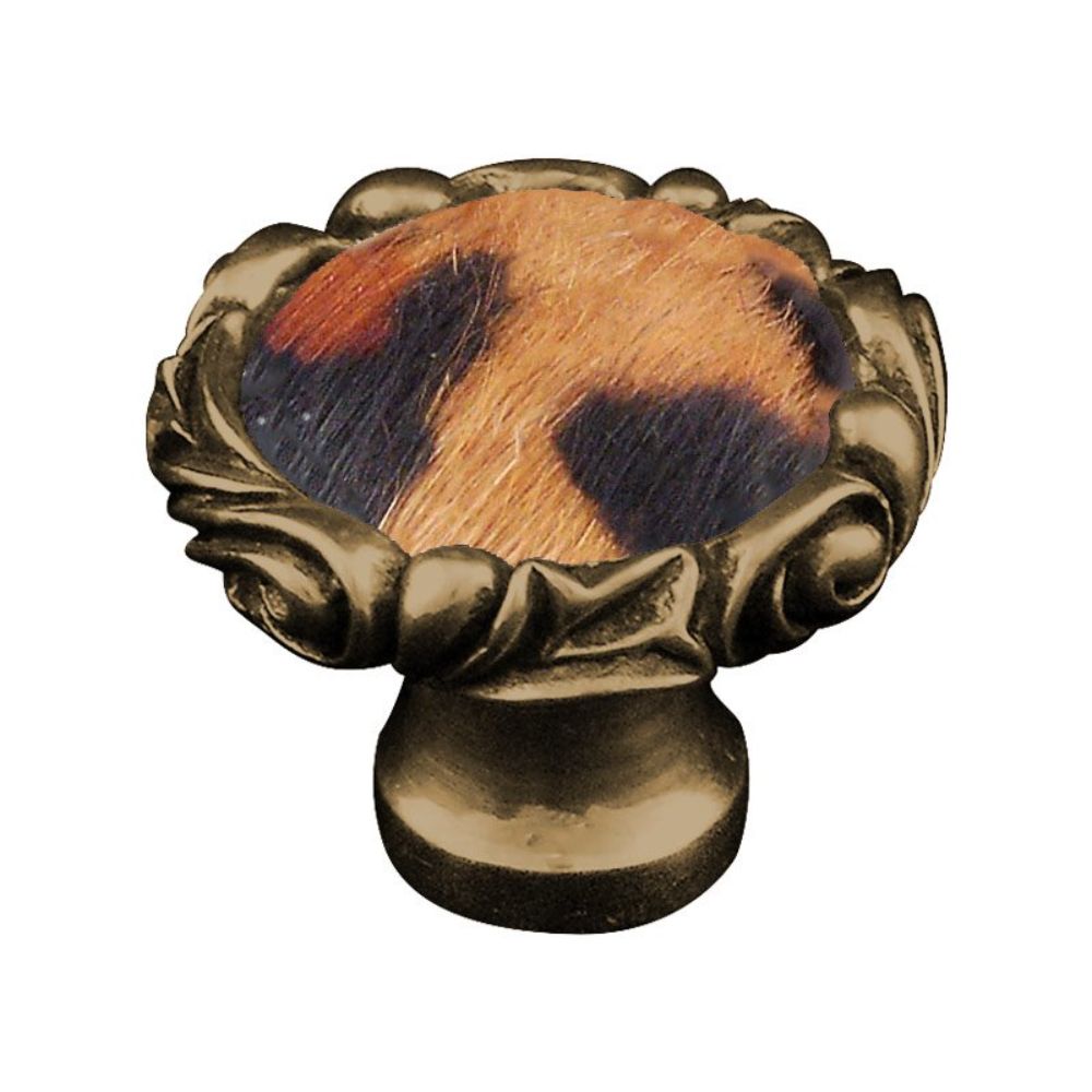 Vicenza K1119P-AB-JA Liscio Knob Large Small Base in Antique Brass with Jaguar Leather and Fur Insert