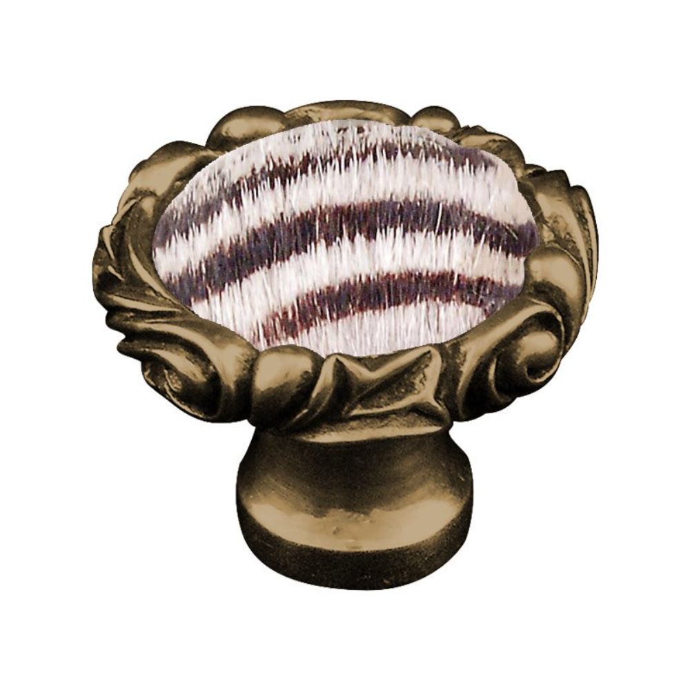 Vicenza K1119P-AB-ZE Liscio Knob Large Small Base in Antique Brass with Zebra Leather and Fur Insert