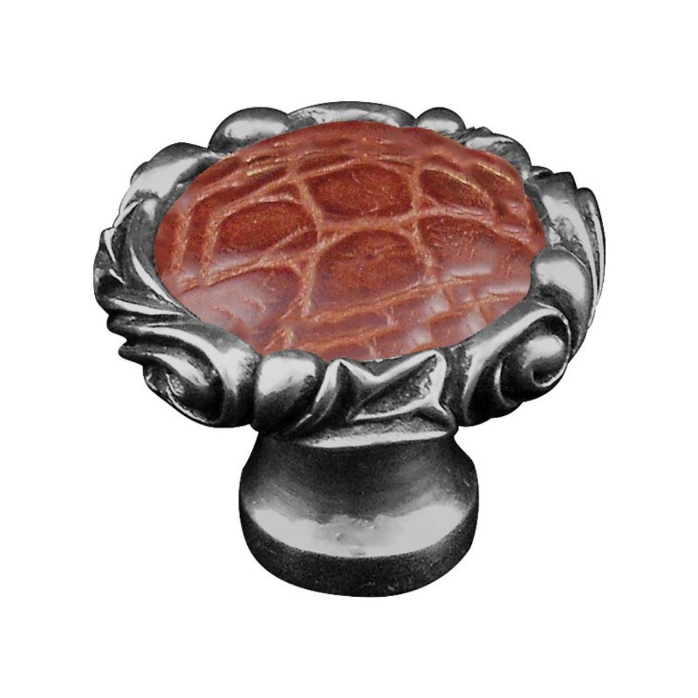Vicenza K1119P-AN-BP Liscio Knob Large Small Base with Insert in Antique Nickel with Pebble Leather Insert
