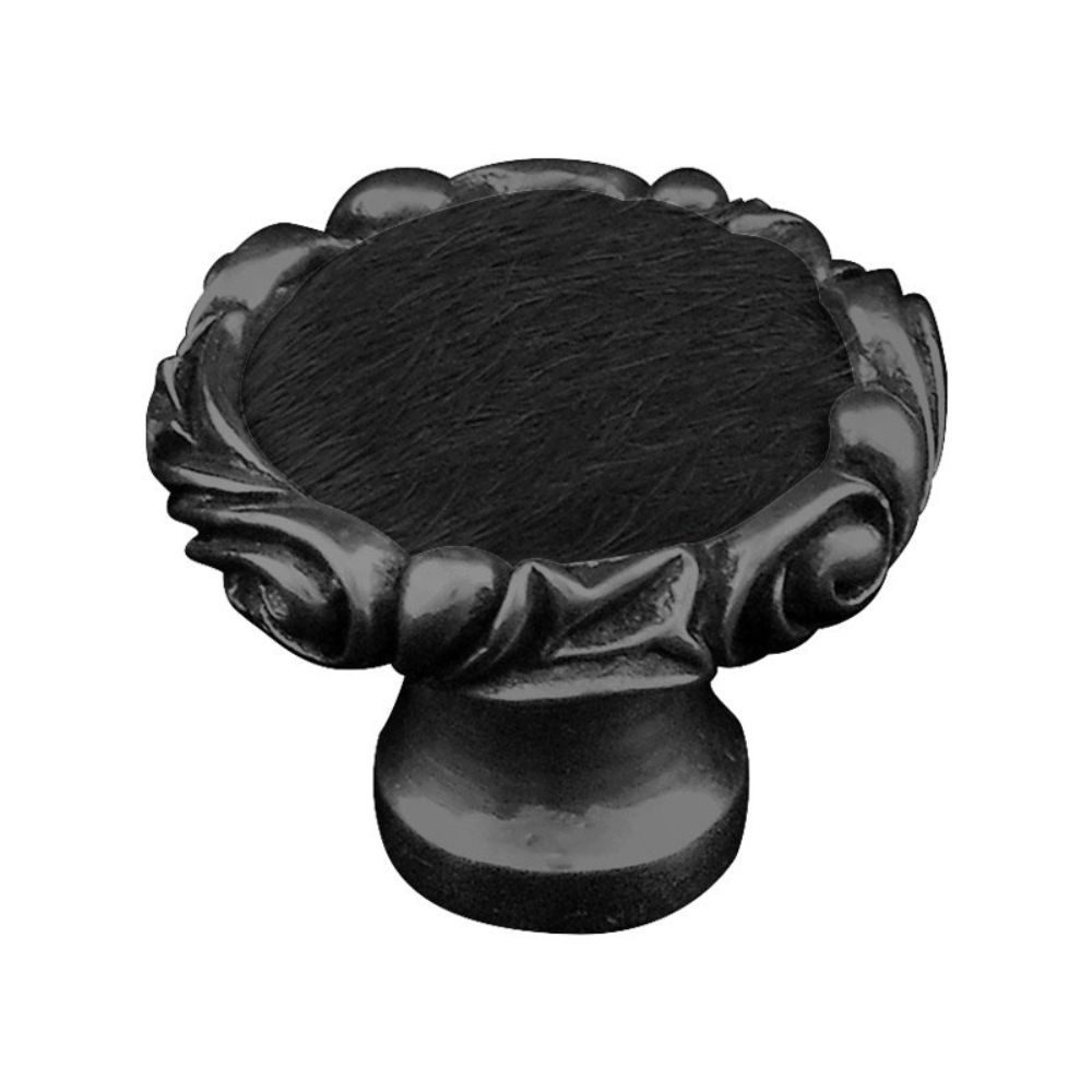 Vicenza K1119P-GM-BF Liscio Knob Large Small Base in Gunmetal with Black Leather and Fur Insert