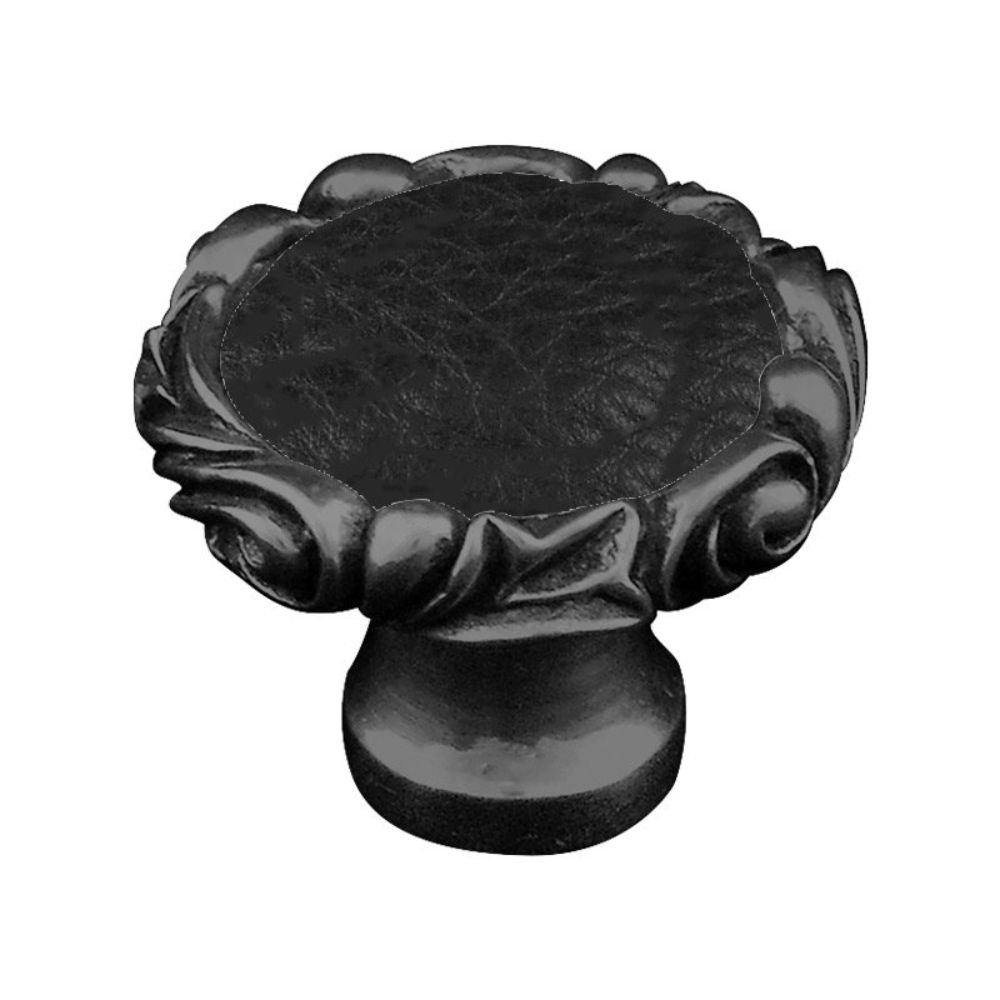 Vicenza K1119P-GM-BL Liscio Knob Large Small Base with Insert in Gunmetal with Black Leather Insert