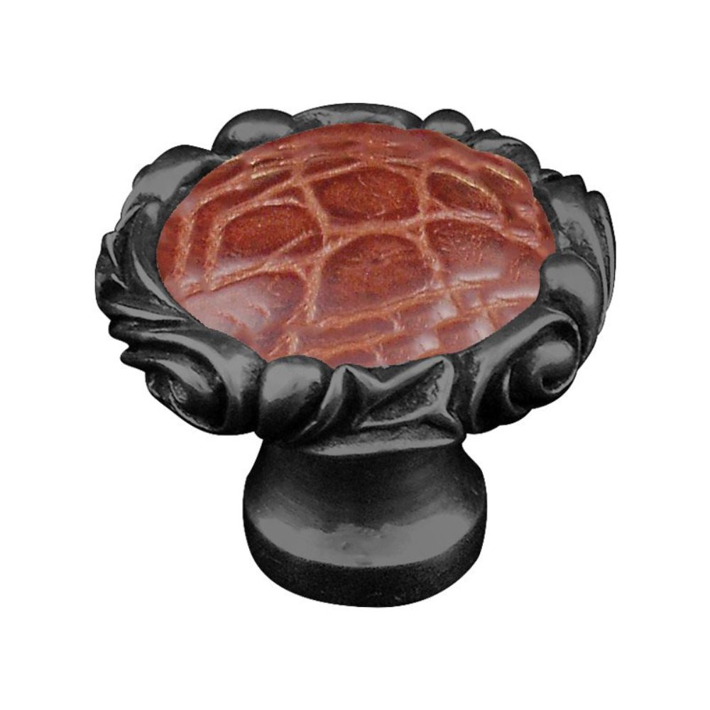 Vicenza K1119P-GM-BP Liscio Knob Large Small Base with Insert in Gunmetal with Pebble Leather Insert