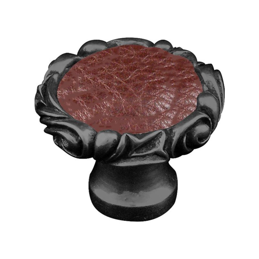 Vicenza K1119P-GM-BR Liscio Knob Large Small Base with Insert in Gunmetal with Brown Leather Insert