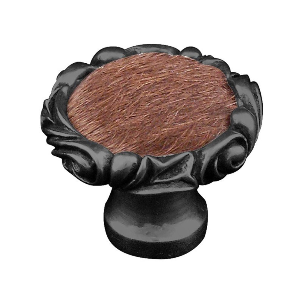 Vicenza K1119P-GM-FB Liscio Knob Large Small Base in Gunmetal with Brown Leather and Fur Insert