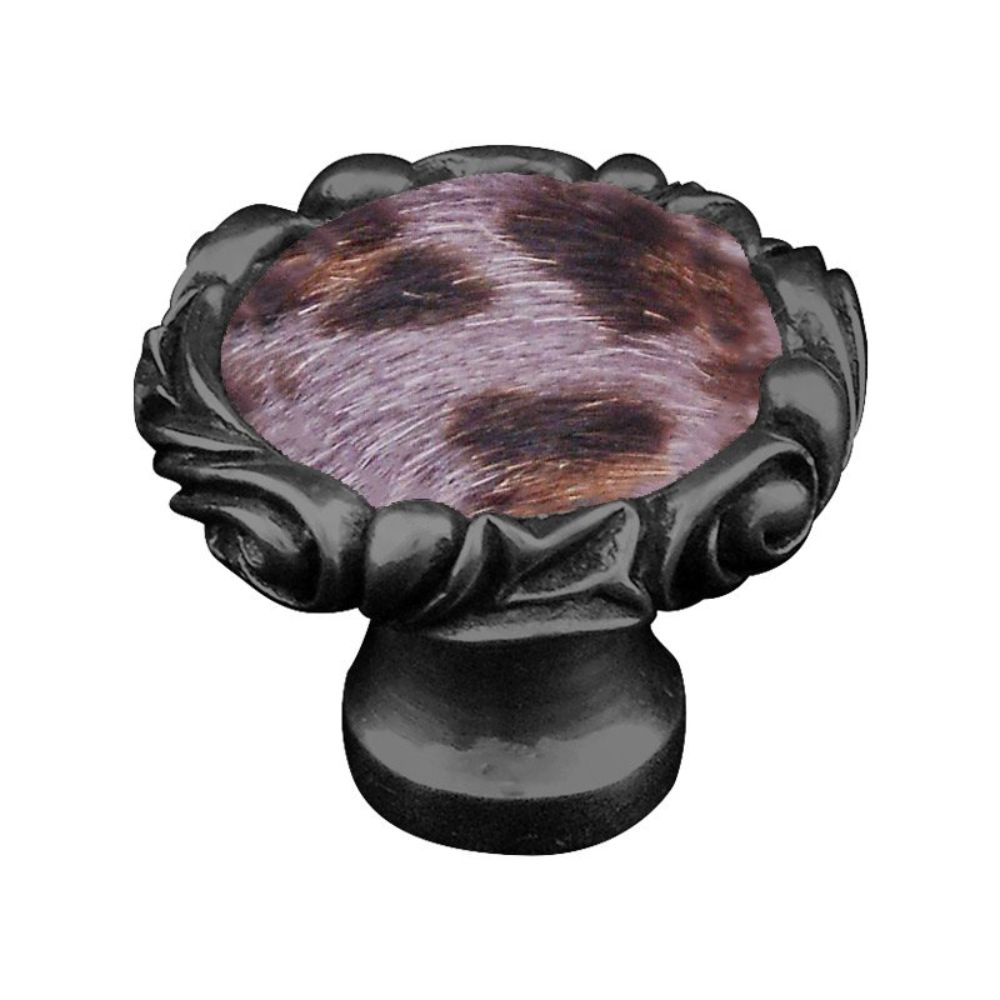 Vicenza K1119P-GM-GR Liscio Knob Large Small Base in Gunmetal with Gray Leather and Fur Insert