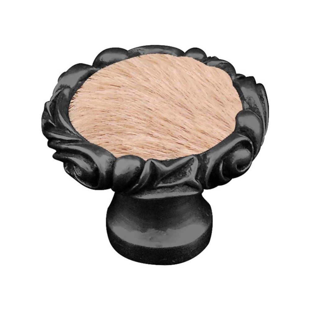 Vicenza K1119P-GM-TF Liscio Knob Large Small Base in Gunmetal with Tan Leather and Fur Insert