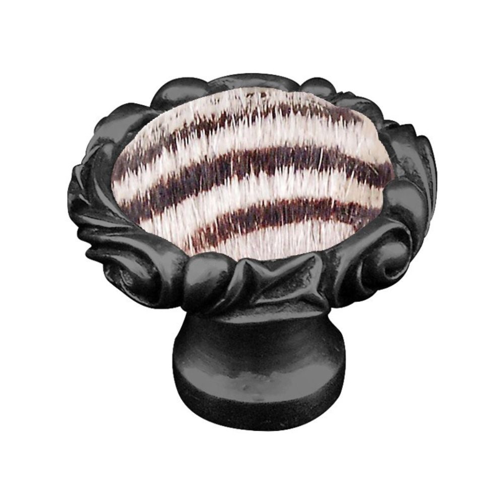 Vicenza K1119P-GM-ZE Liscio Knob Large Small Base in Gunmetal with Zebra Leather and Fur Insert