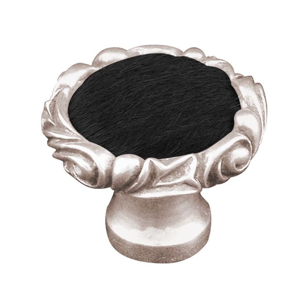 Vicenza K1119P-PN-BF Liscio Knob Large Small Base in Polished Nickel with Black Leather and Fur Insert