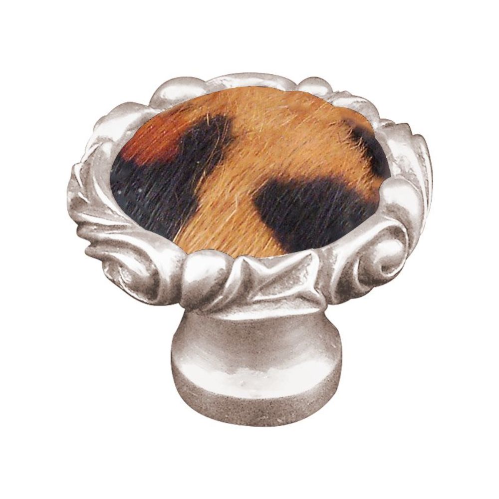 Vicenza K1119P-PN-JA Liscio Knob Large Small Base in Polished Nickel with Jaguar Leather and Fur Insert