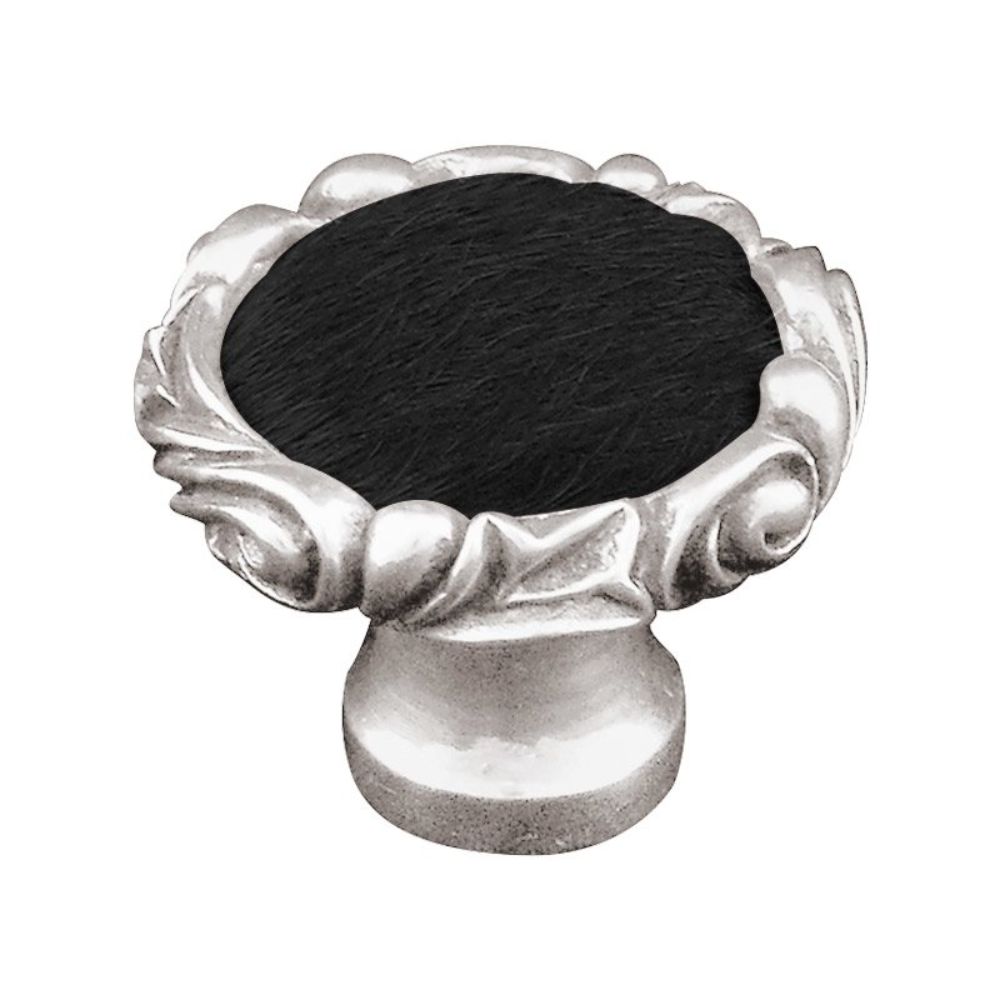 Vicenza K1119P-PS-BF Liscio Knob Large Small Base in Polished Silver with Black Leather and Fur Insert