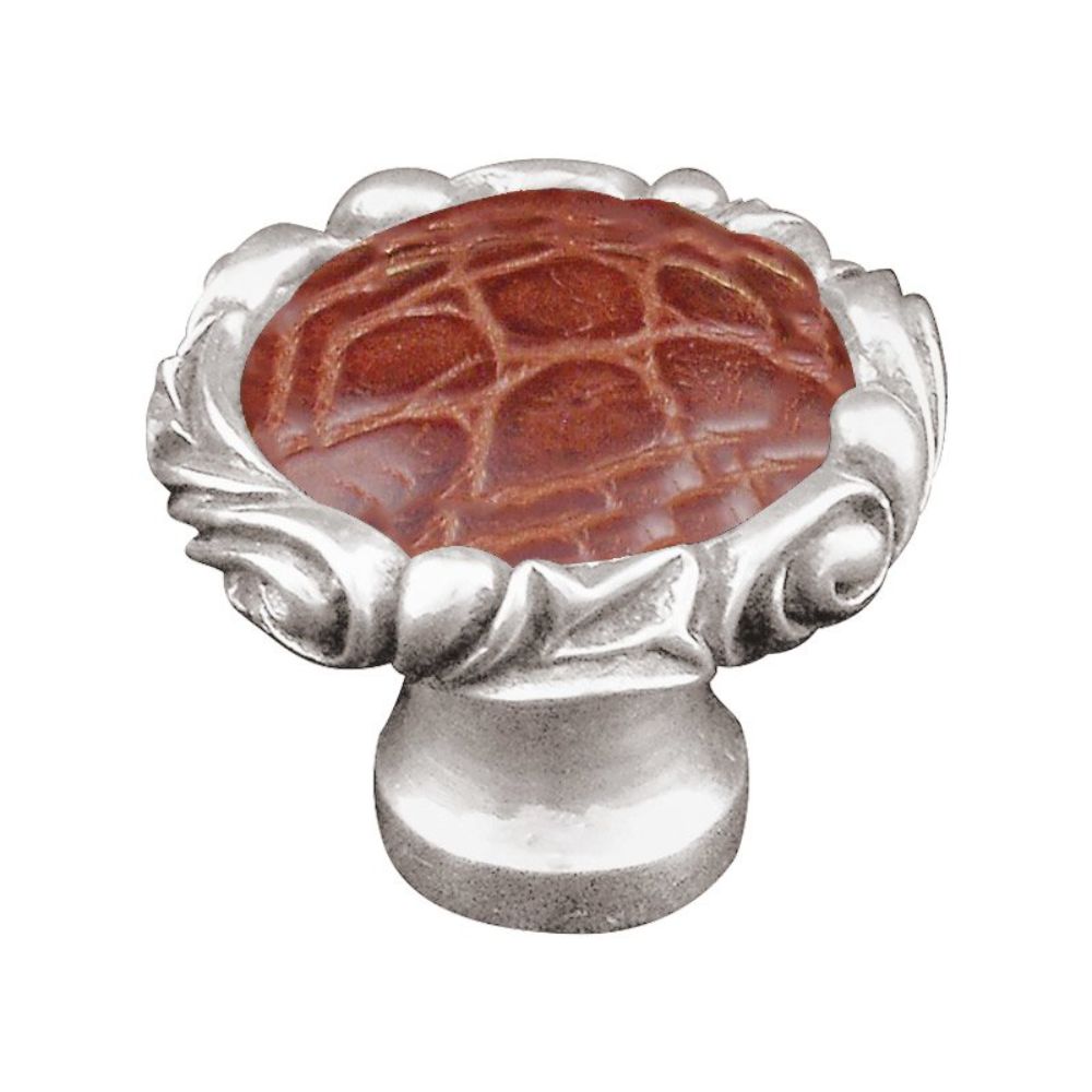 Vicenza K1119P-PS-BP Liscio Knob Large Small Base with Insert in Polished Silver with Pebble Leather Insert