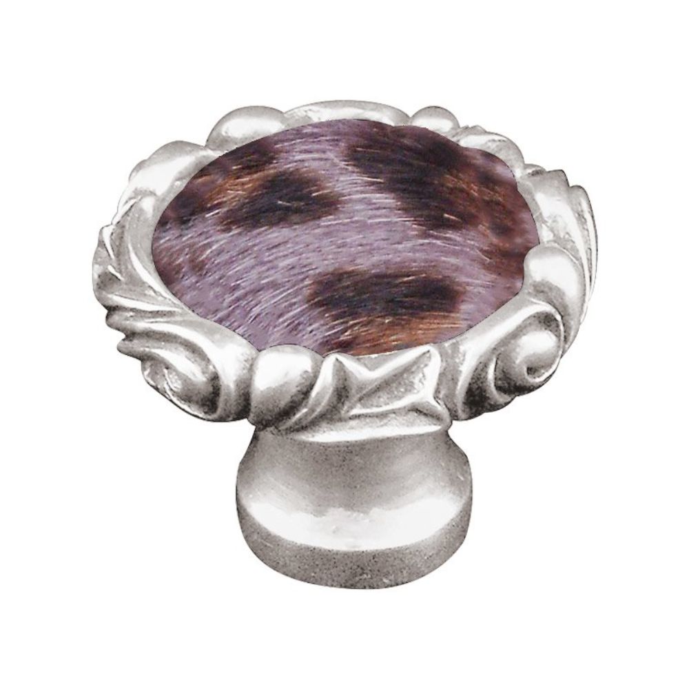 Vicenza K1119P-PS-GR Liscio Knob Large Small Base in Polished Silver with Gray Leather and Fur Insert