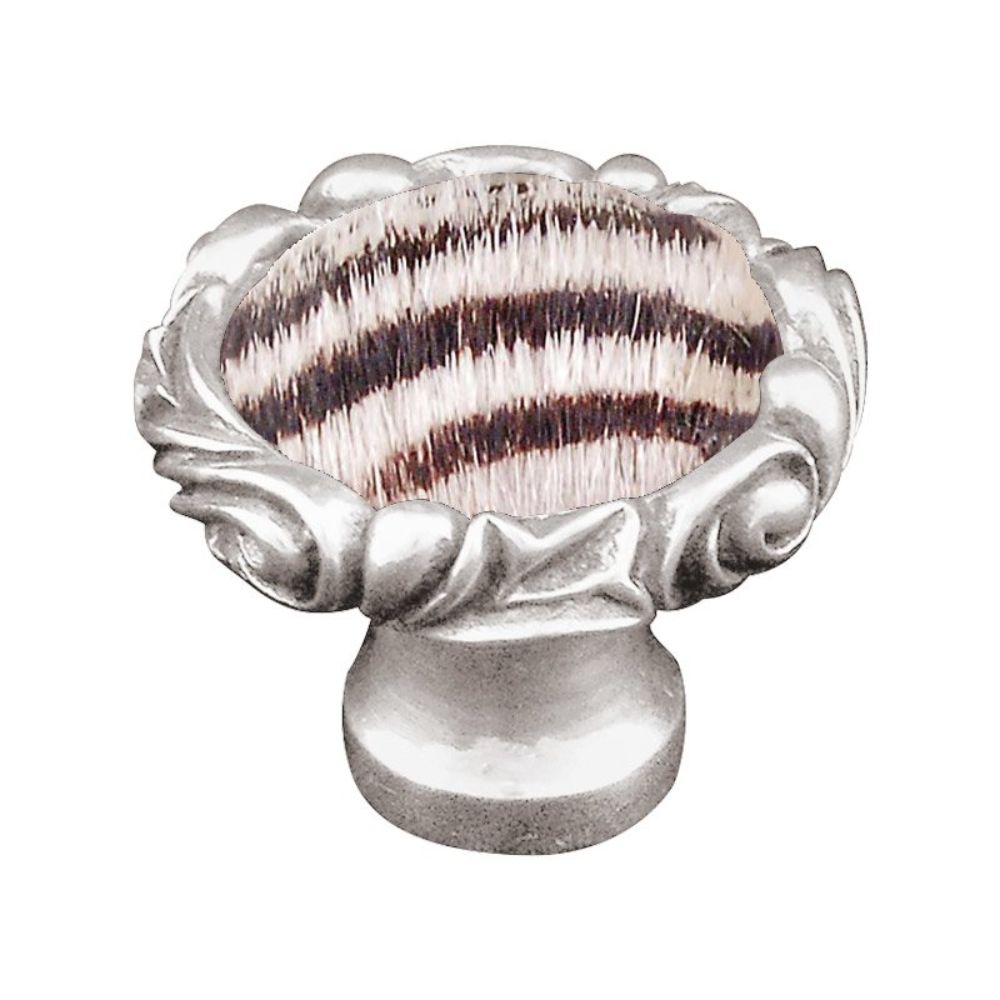Vicenza K1119P-PS-ZE Liscio Knob Large Small Base in Polished Silver with Zebra Leather and Fur Insert