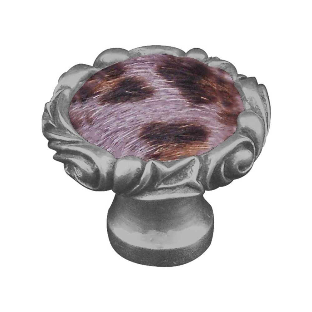 Vicenza K1119P-SN-GR Liscio Knob Large Small Base in Satin Nickel with Gray Leather and Fur Insert