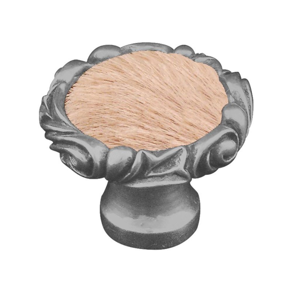 Vicenza K1119P-SN-TF Liscio Knob Large Small Base in Satin Nickel with Tan Leather and Fur Insert