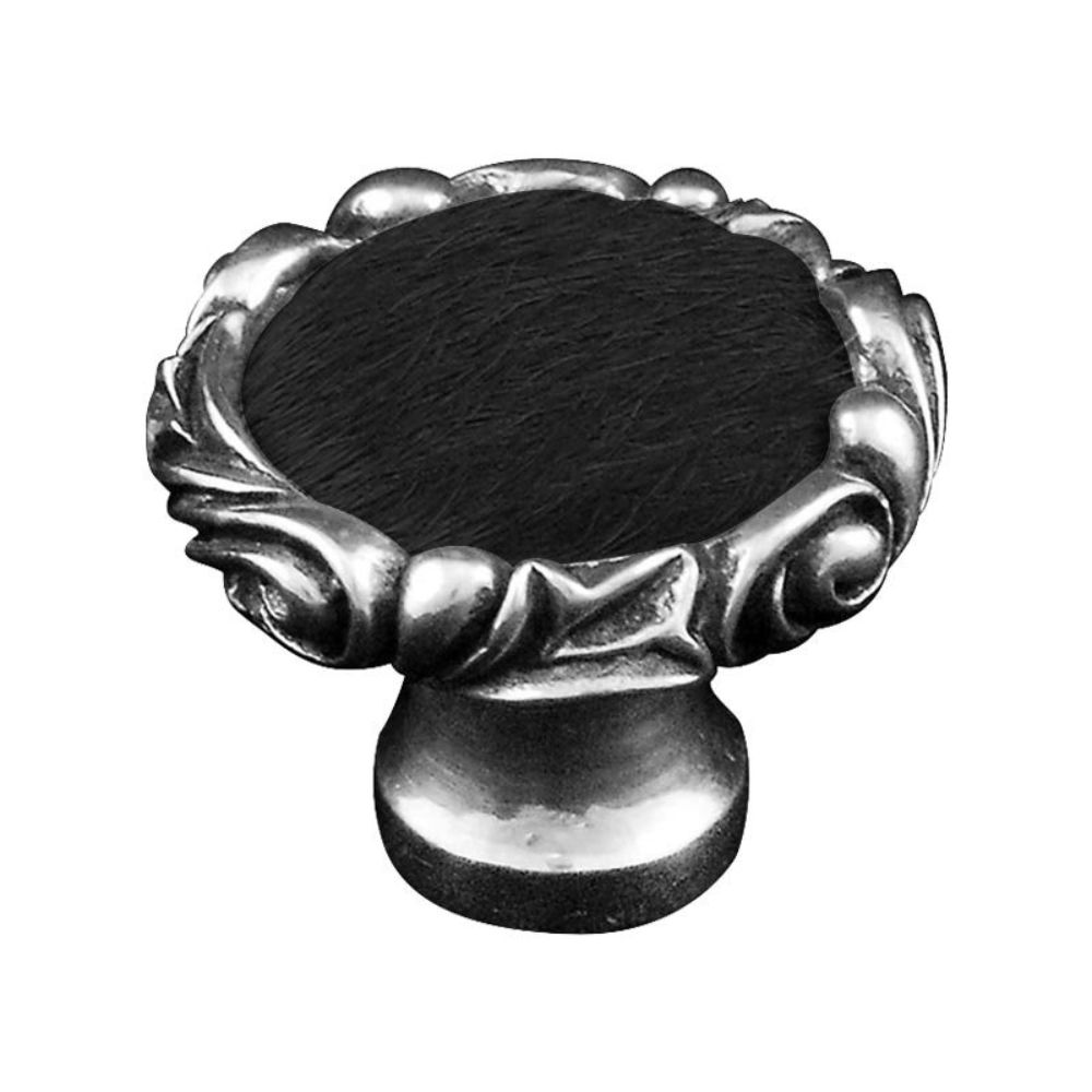 Vicenza K1119P-VP-BF Liscio Knob Large Small Base in Vintage Pewter with Black Leather and Fur Insert