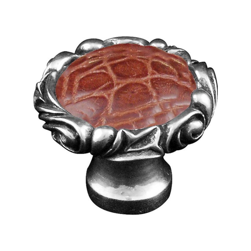 Vicenza K1119P-VP-BP Liscio Knob Large Small Base with Insert in Vintage Pewter with Pebble Leather Insert