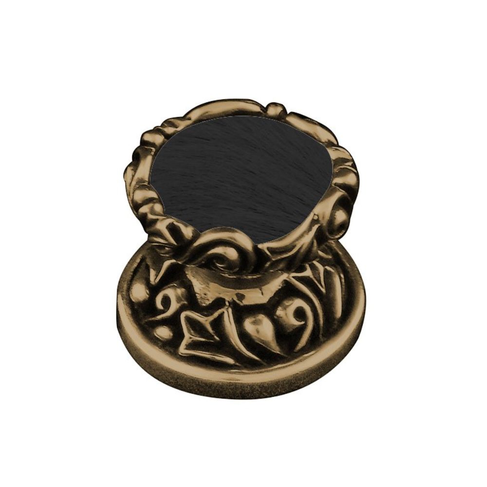 Vicenza K1120-AB-BF Liscio Knob Small in Antique Brass with Black Leather and Fur Insert