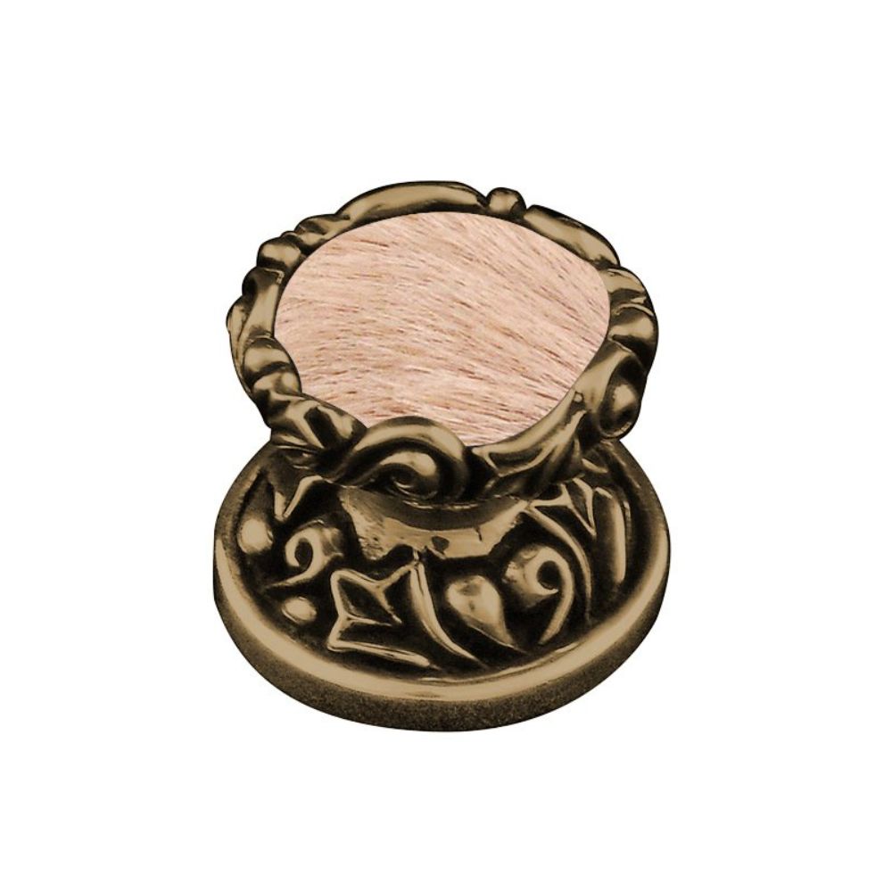 Vicenza K1120-AB-TF Liscio Knob Small in Antique Brass with Tan Leather and Fur Insert