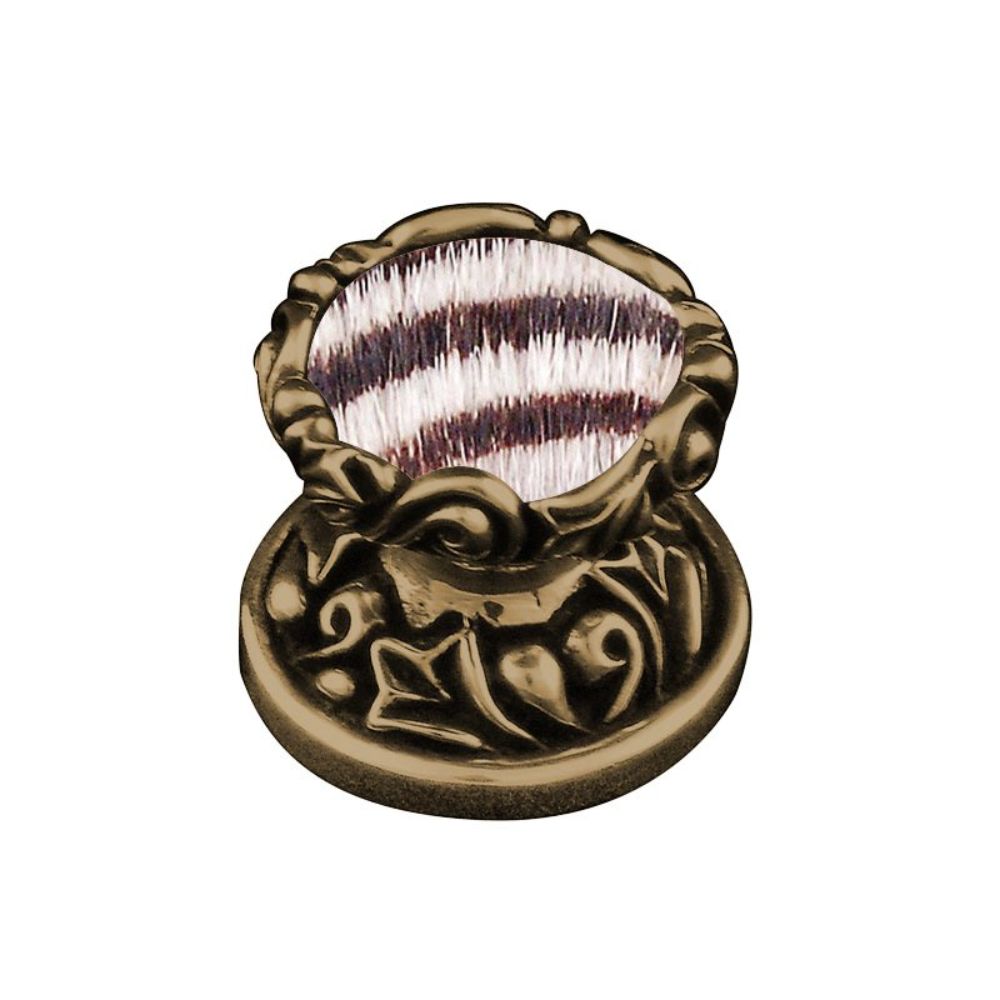 Vicenza K1120-AB-ZE Liscio Knob Small in Antique Brass with Zebra Leather and Fur Insert
