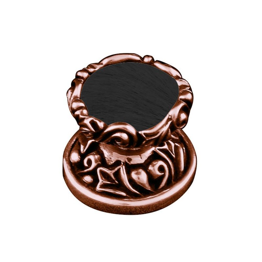 Vicenza K1120-AC-BF Liscio Knob Small in Antique Copper with Black Leather and Fur Insert