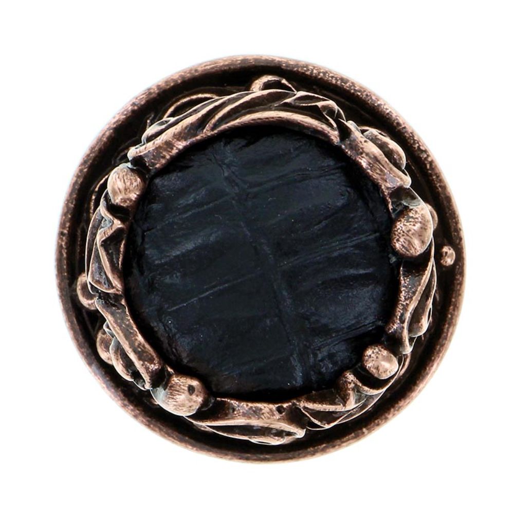 Vicenza K1120-AC-BL Liscio Knob Small in Antique Copper with Black Leather Insert