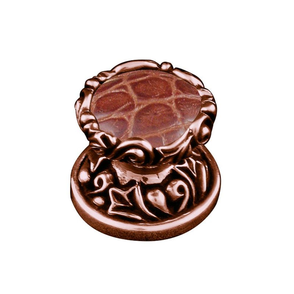 Vicenza K1120-AC-BP Liscio Knob Small in Antique Copper with Pebble Leather Insert