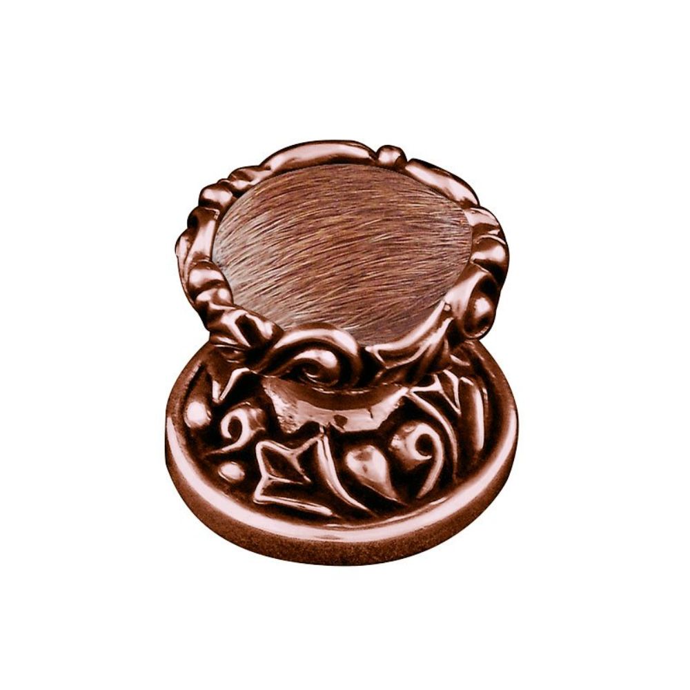 Vicenza K1120-AC-FB Liscio Knob Small in antique Copper with Brown Leather and Fur Insert