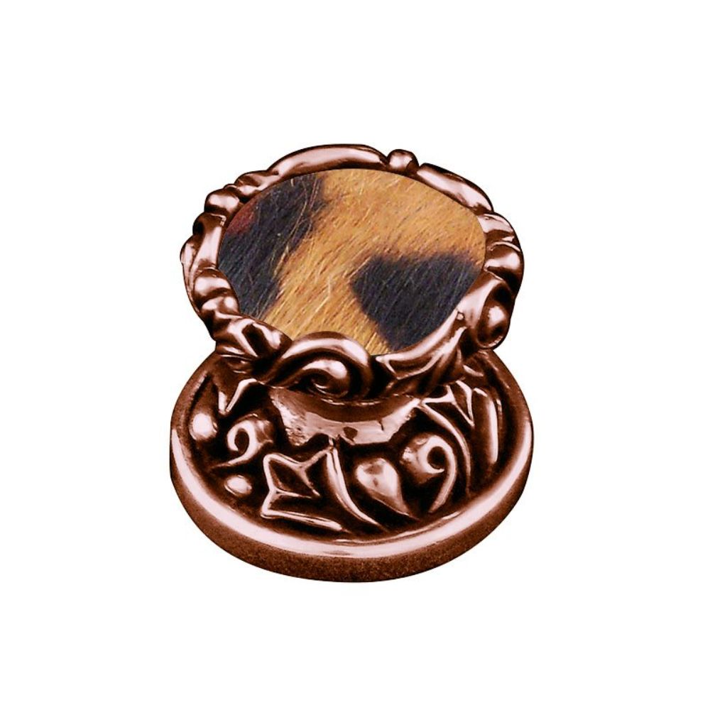 Vicenza K1120-AC-JA Liscio Knob Small in Antique Copper with Jaguar Leather and Fur Insert