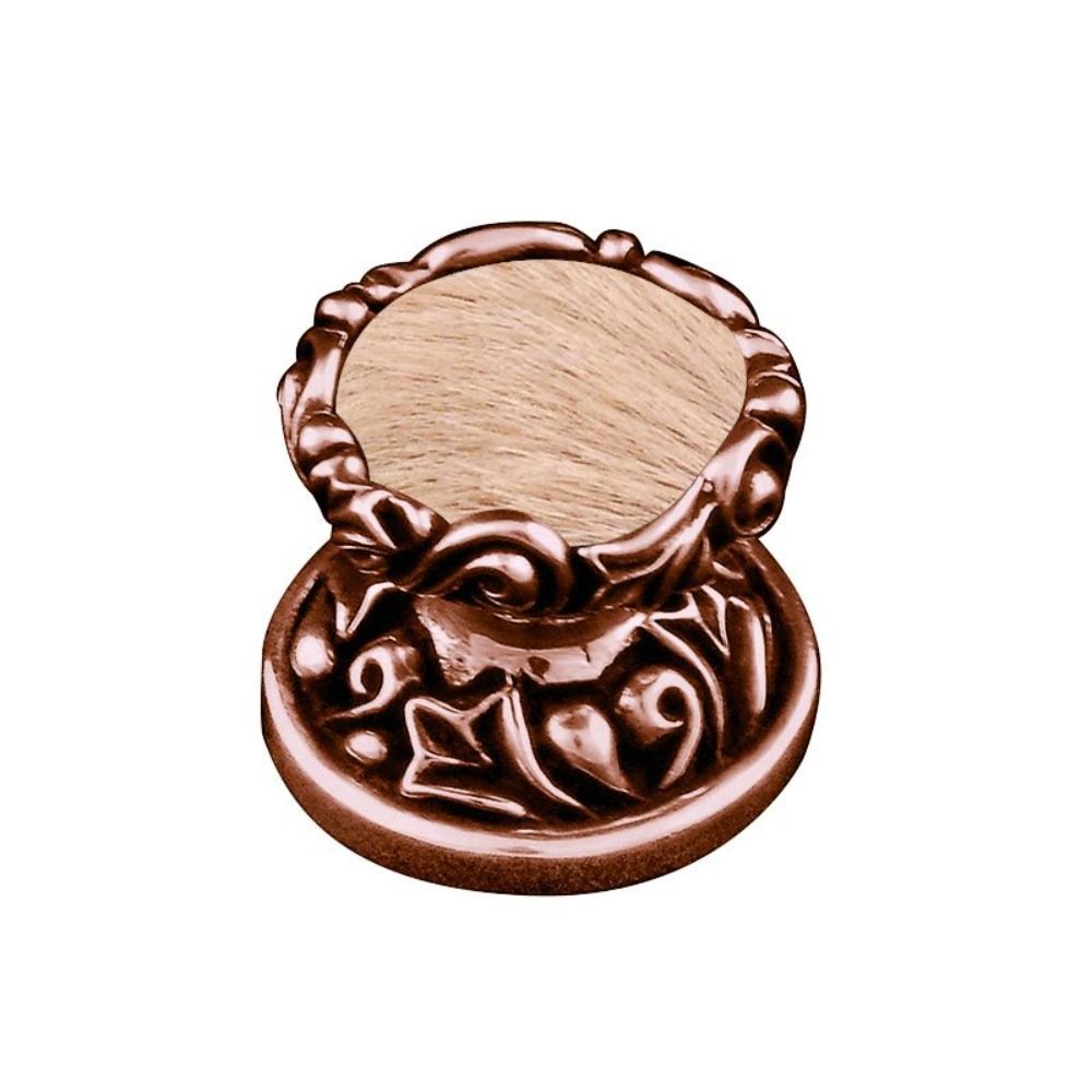 Vicenza K1120-AC-TF Liscio Knob Small in Antique Copper with Tan Leather and Fur Insert