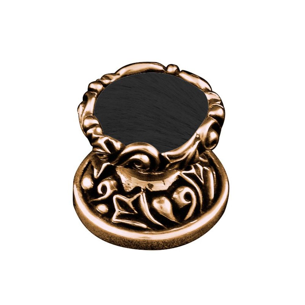 Vicenza K1120-AG-BF Liscio Knob Small in Antique Gold with Black Leather and Fur Insert