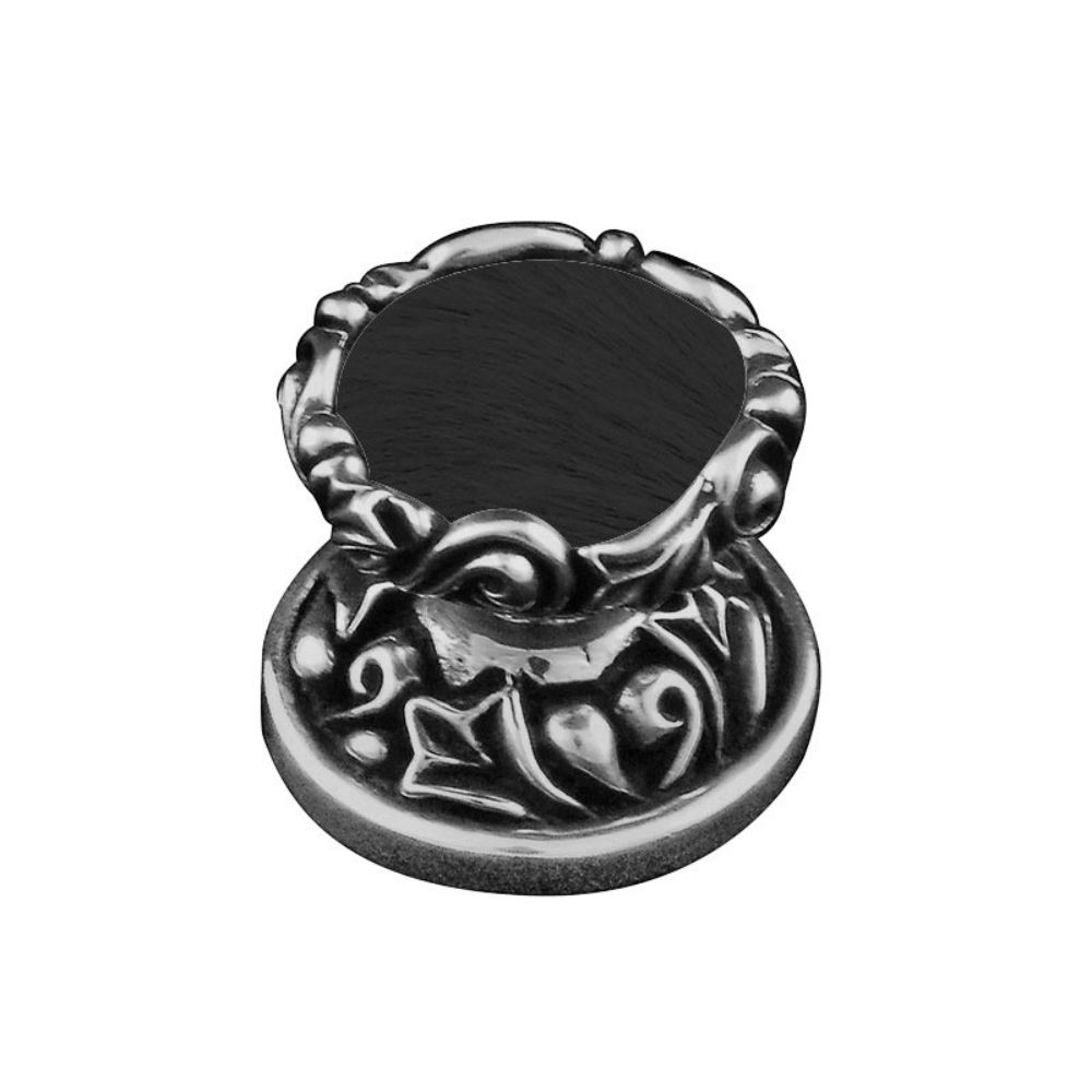 Vicenza K1120-AN-BF Liscio Knob Small in Antique Nickel with Black Leather and Fur Insert