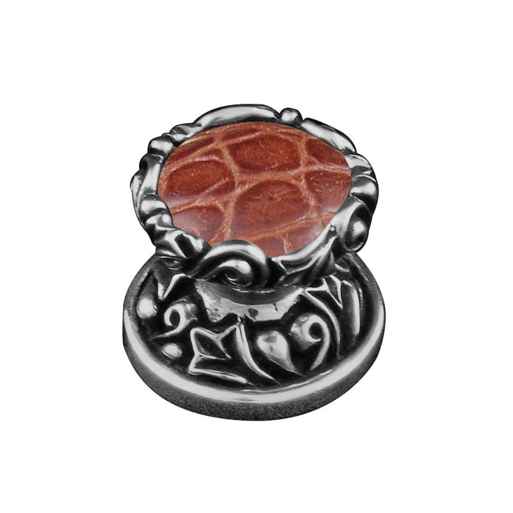 Vicenza K1120-AN-BP Liscio Knob Small in Antique Nickel with Pebble Leather Insert