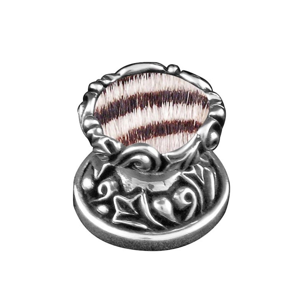 Vicenza K1120-AS-ZE Liscio Knob Small in Antique Silver with Zebra Leather and Fur Insert