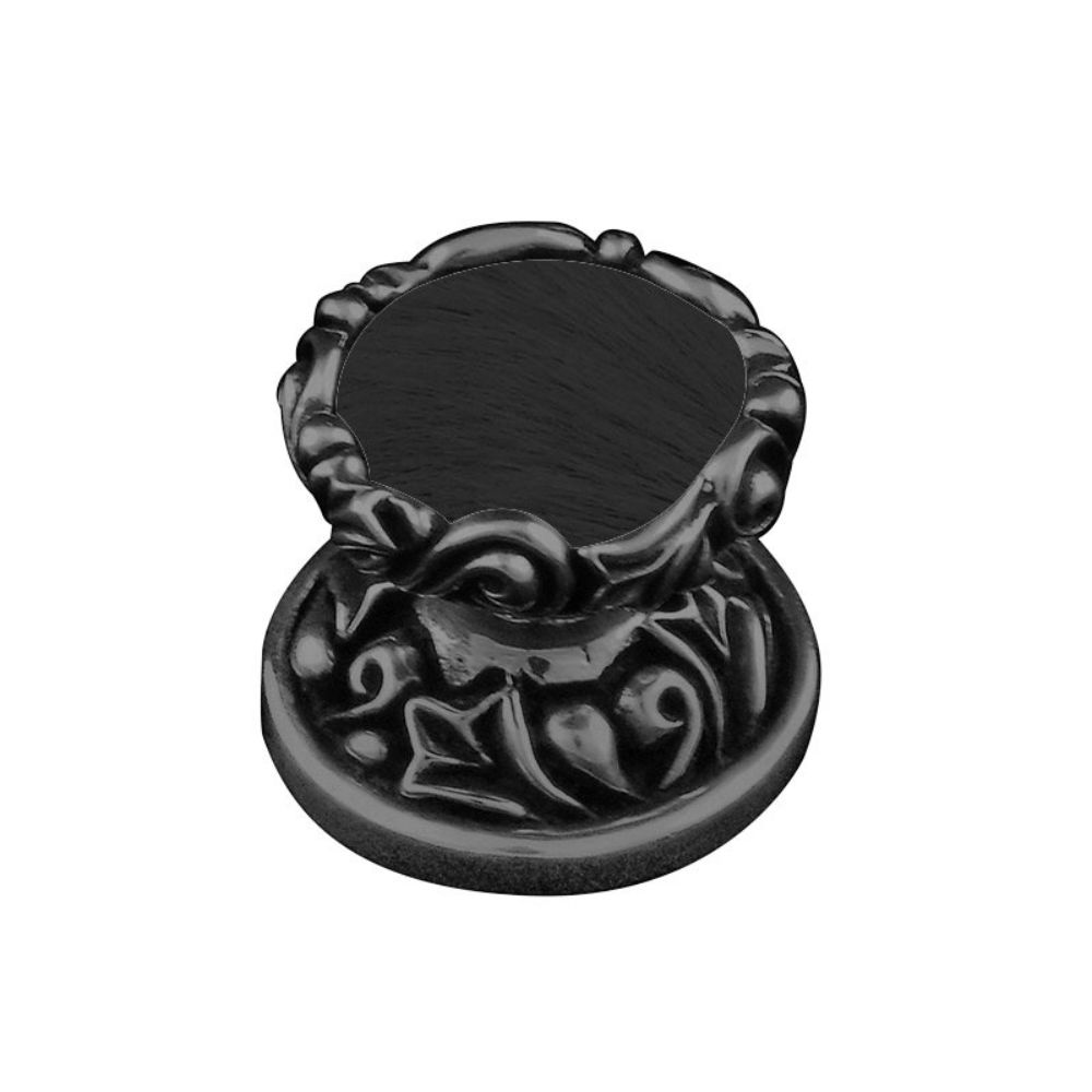 Vicenza K1120-GM-BF Liscio Knob Small in Gunmetal with Black Leather and Fur Insert