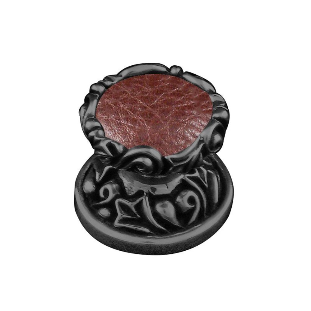 Vicenza K1120-GM-BR Liscio Knob Small in Gunmetal with Brown Leather Insert