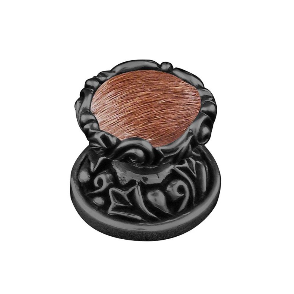 Vicenza K1120-GM-FB Liscio Knob Small in Gunmetal with Brown Leather and Fur Insert
