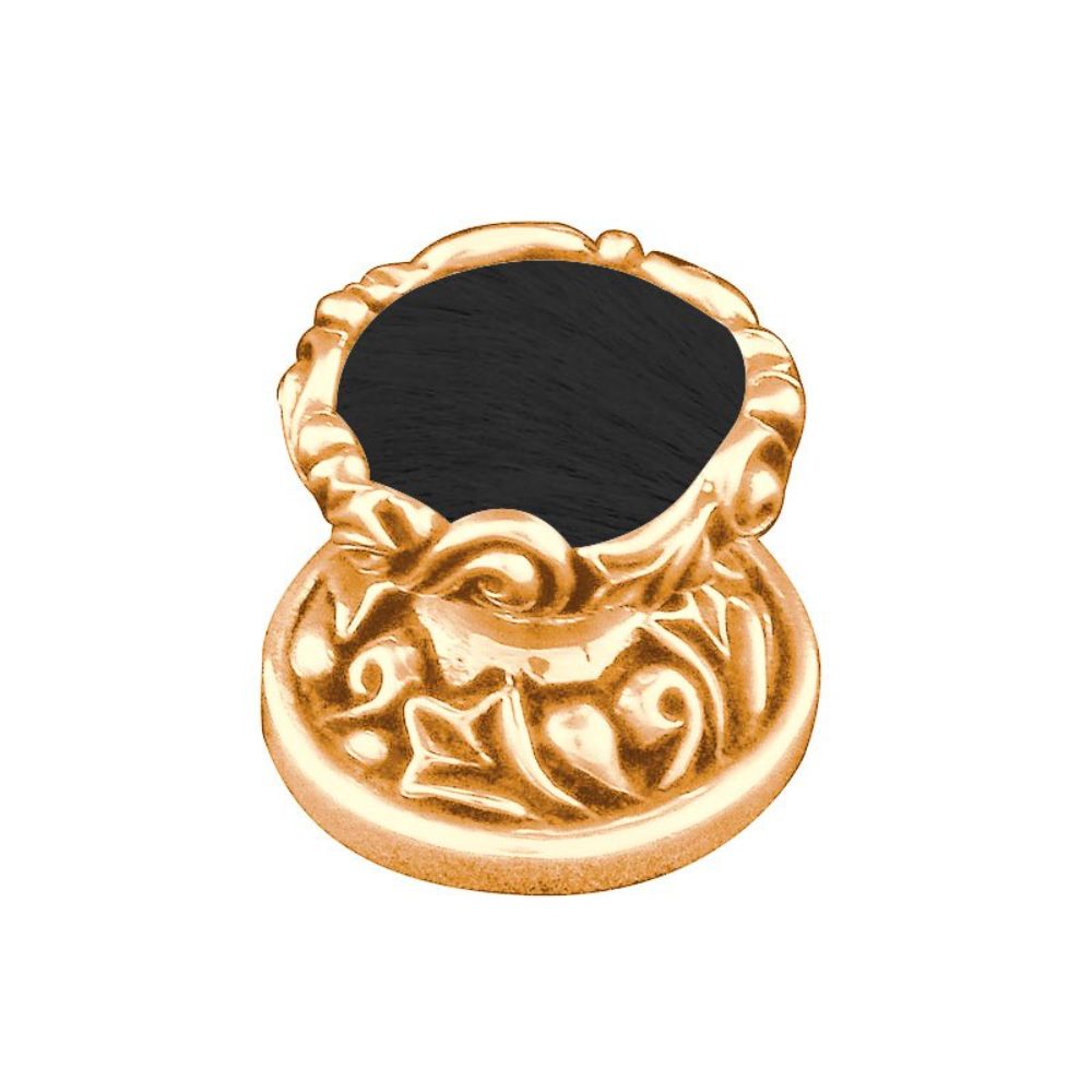 Vicenza K1120-PG-BF Liscio Knob Small in Polished Gold with Black Leather and Fur Insert