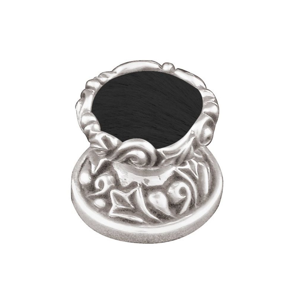 Vicenza K1120-PS-BF Liscio Knob Small in Polished Silver with Black Leather and Fur Insert