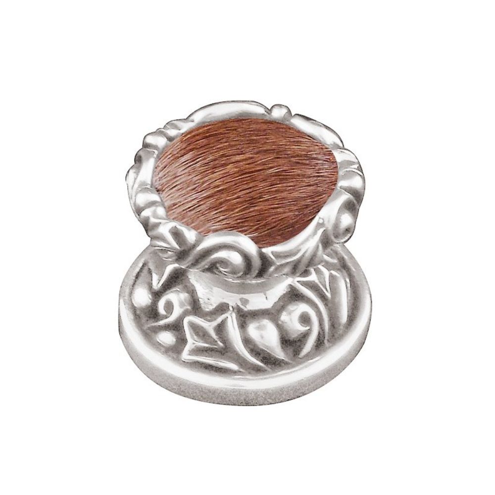 Vicenza K1120-PS-FB Liscio Knob Small in Polished Silver with Brown Leather and Fur Insert