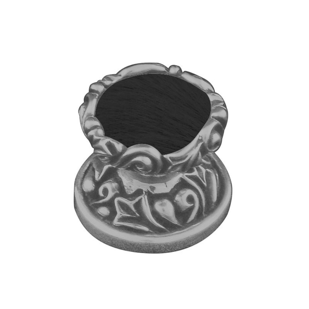 Vicenza K1120-SN-BF Liscio Knob Small in Satin Nickel with Black Leather and Fur Insert
