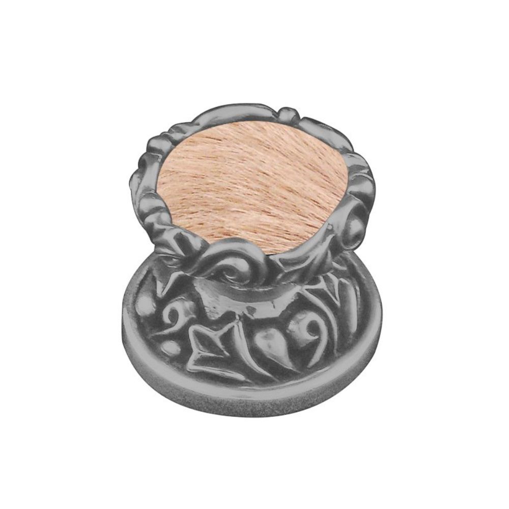 Vicenza K1120-SN-TF Liscio Knob Small in Satin Nickel with Tan Leather and Fur Insert