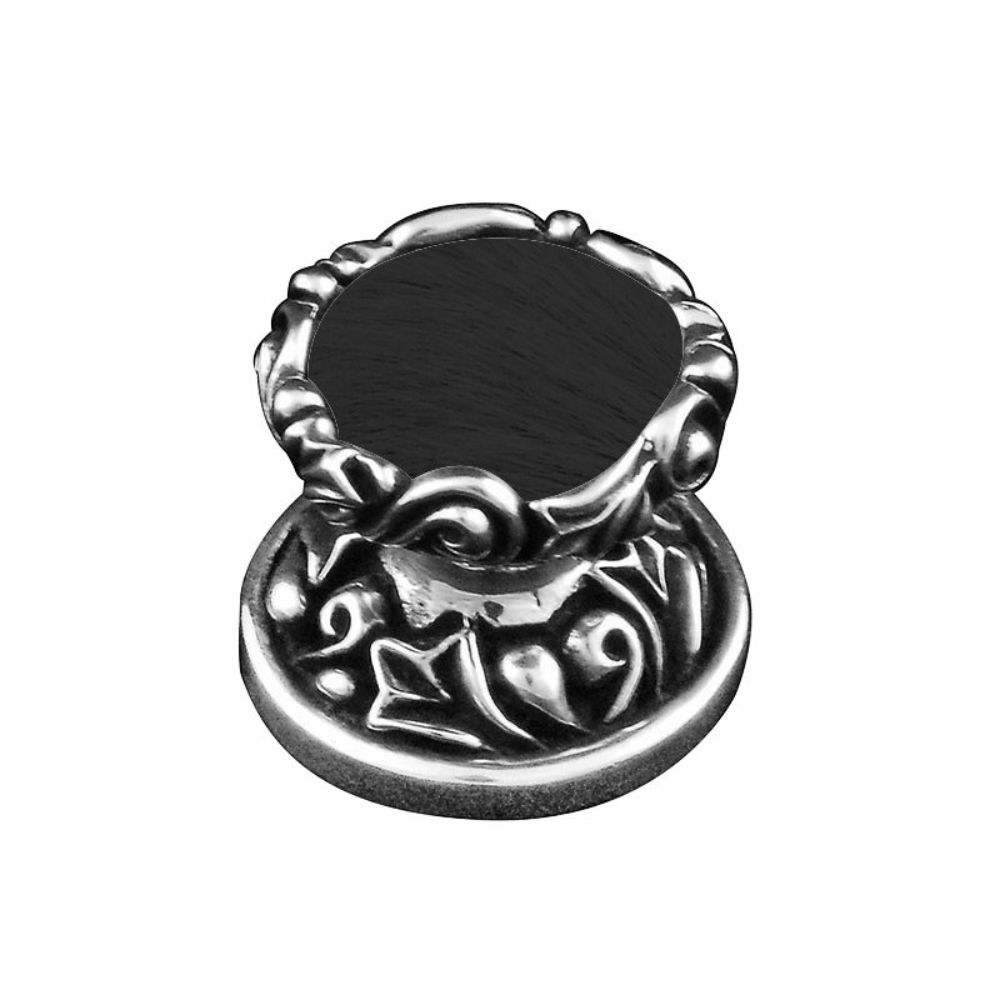 Vicenza K1120-VP-BF Liscio Knob Small in Vintage Pewter with Black Leather and Fur Insert