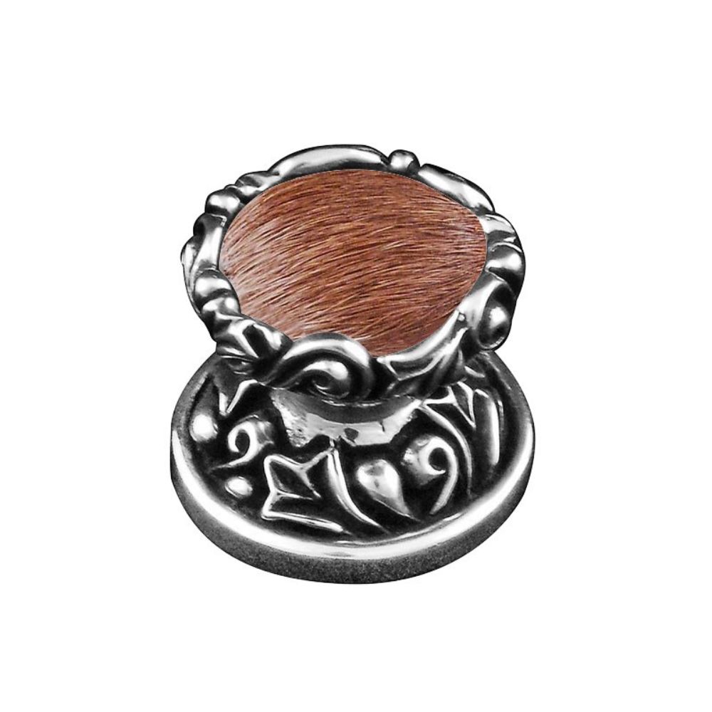 Vicenza K1120-VP-FB Liscio Knob Small in Vintage Pewter with Brown Leather and Fur Insert