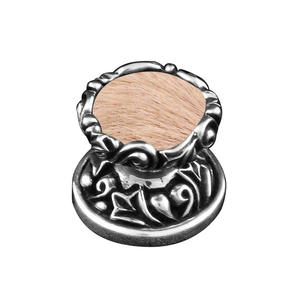 Vicenza K1120-VP-TF Liscio Knob Small in Vintage Pewter with Tan Leather and Fur Insert